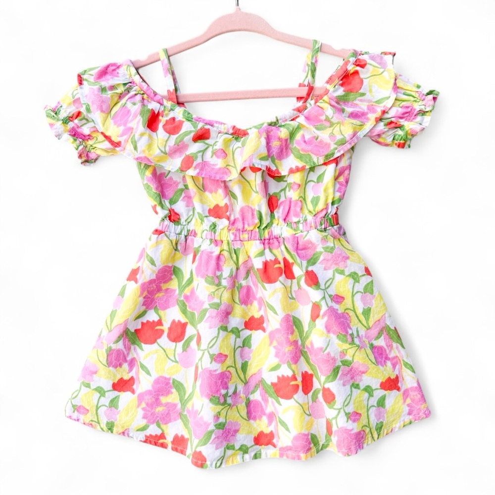 Janie and Jack Cold Shoulder Floral Dress Girls 12-18 mos Tulip NO BLOOMERS